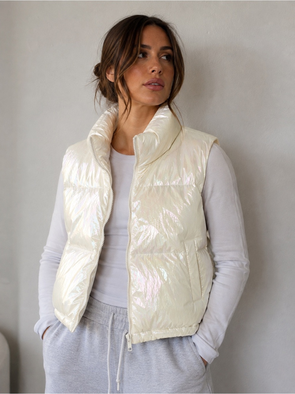 Papermoon Iridescent Cream Puffer Vest
